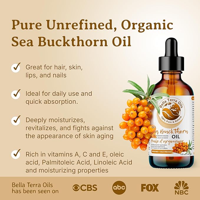 Bella Terra Oils - Seabuckthorn Berry Oil 4oz - Experience Nature's Luxurious Touch, Brimming with Vitamin E & Carotenoids, Transcend Ordinary Skincare-VivaGrace Women