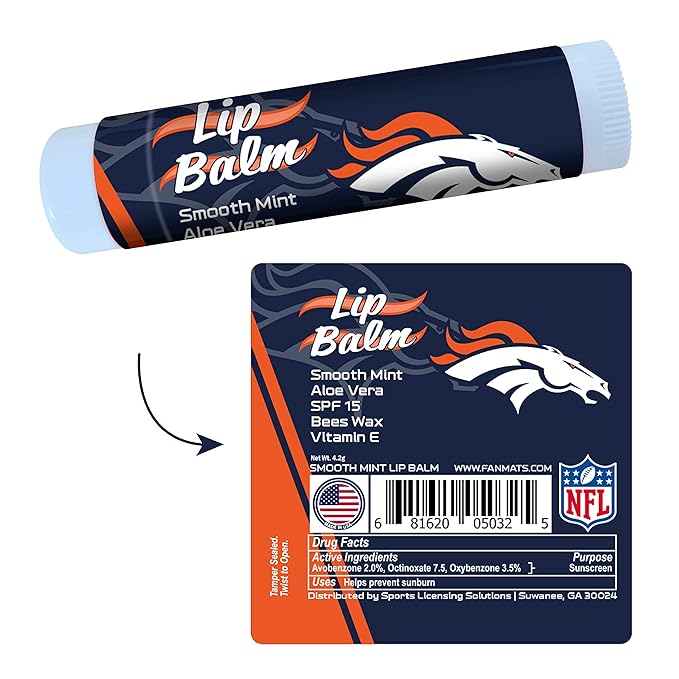 FANMATS 34648 Denver Broncos Smooth Mint SPF 15 Lip Balm-VivaGrace Women