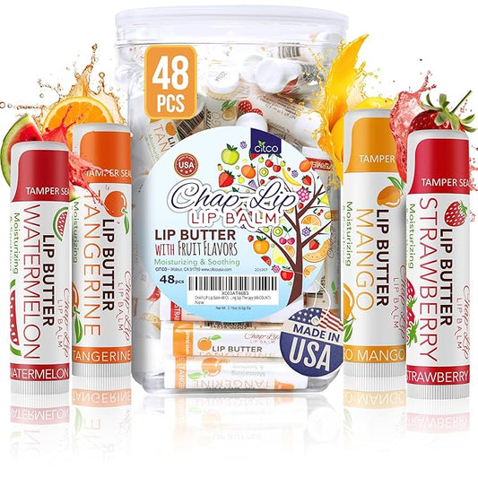 CHAP-LIP Original Lip Balm Hydrating Bulk Chap Stick with Fruit Flavors, Coconut Oil, and Cocoa Butter - Lip Therapy Pack for Men and Women - Gift Set Made in the USA, 48 Pack-VivaGrace Women