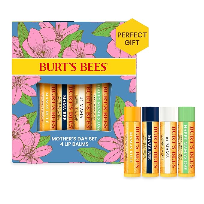 Burt's Bees Lip Balm Mothers Day Gifts for Mom - Balm Bouquet Set, Original Beeswax, Vanilla Bean, Cucumber Mint, Coconut & Pear Pack, Natural Origin Lip Treatment With Beeswax, 4 Tubes, 0.15 oz.-VivaGrace Women