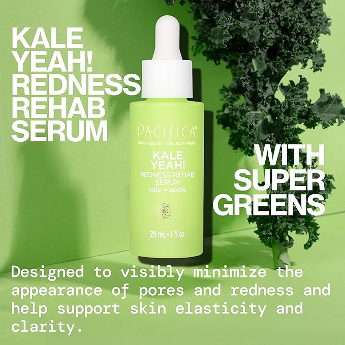 Pacifica Kale Yeah! Redness Rehab Serum – Niacinamide & Super Greens Face Serum to Calm Redness, Minimize Pores & Oil, Soothing Anti-Redness for Oily/Combination Skin Vegan Dermatologist Tested-VivaGrace Women