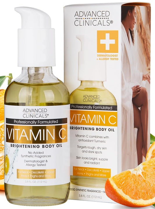 Advanced Clinicals Vitamin C illuminating Body Oil For Women & Men |Vitamin C Oil Skin Care Body Moisturizer With Vitamin E + Botanicals To Help Improve Appearance Of Dark Spots + Dry Skin, 3.8 Fl Oz-VivaGrace Women
