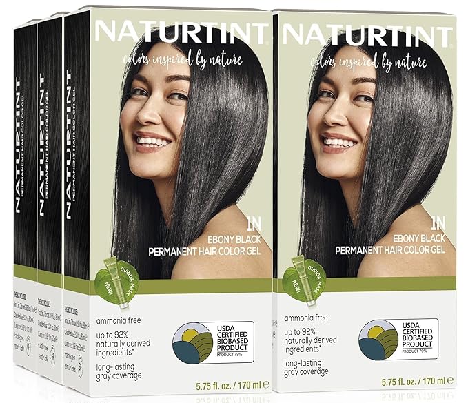 Naturtint 1N Ebony Black Permanent Hair Color (Pack of 6), Ammonia Free, Vegan, Cruelty Free, up to 100% Gray Coverage, Long Lasting Results (Packaging may vary)-VivaGrace Women
