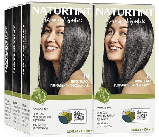Naturtint 1N Ebony Black Permanent Hair Color (Pack of 6), Ammonia Free, Vegan, Cruelty Free, up to 100% Gray Coverage, Long Lasting Results (Packaging may vary)-VivaGrace Women