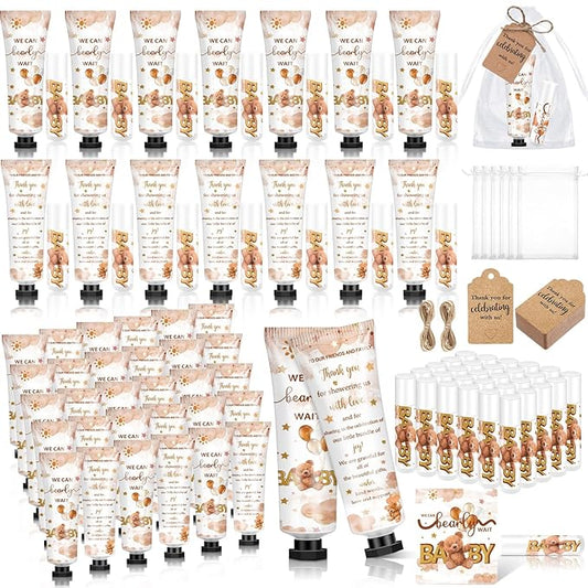 50 Sets 200 Pcs Baby Shower Hand Lotion and Lip Balm Gift Theme Baby Shower Party Favors Travel Size Hand Lotion and Lip Balm Bulk with Organza Bags Tags(Bear)-VivaGrace Women