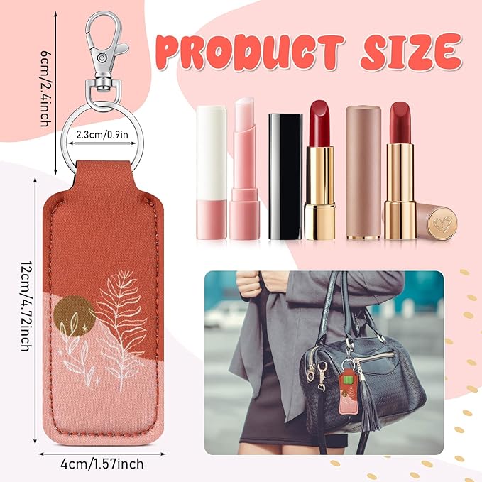 6 Pcs Boho Lip Balm Sleeve Keychain Lipstick Holder Key Chain with Portable Clip Lip Gloss Pouch Keychain for Women Graduation Travel Accessory Stocking Stuffers Gifts-VivaGrace Women