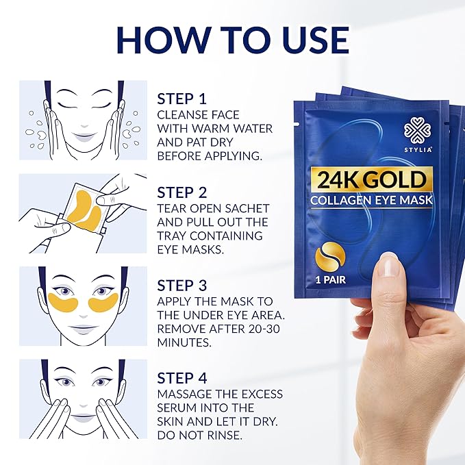 Stylia Under Eye Patches for Puffy Eyes and Dark Circles (20 Pairs) - 24k Gold Under Eye Mask with Vitamin C, Hyaluronic Acid, Pearl Extract - Eye Masks for Dark Circles and Puffiness-VivaGrace Women