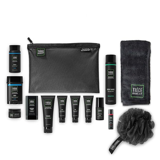 Tiege Hanley Mens Skin Care Gift Box Set, Platinum - Men's Skincare Set Includes Face Wash, AM & PM Moisturizer, Scrub, Eye Cream, Clay Mask, Retinol Stick, Body Wash, Deodorant, Lip Balm-VivaGrace Women