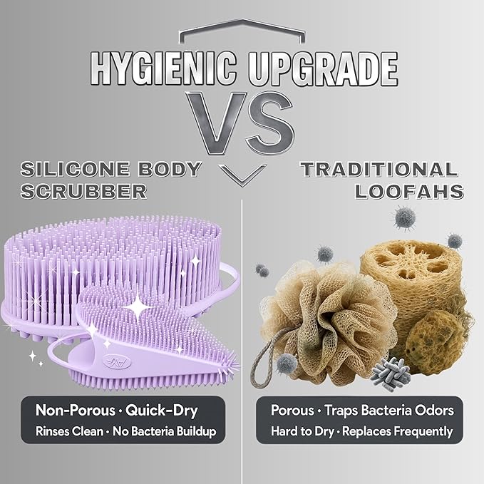 Avilana Silicone Body Scrubber – Gentle Shower Brush & Loofah Alternative- Food Grade & Lab Tested – Fast-Drying, Hygienic, BPA-Free Silicone Body Gentle Exfoliator (Lavender, Body & Face)-VivaGrace Women