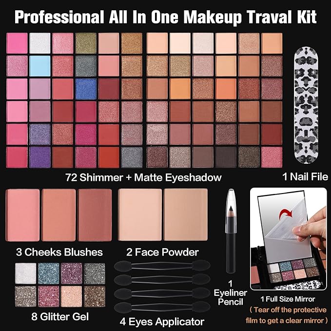 Makeup Sets For Teens Women Full Kits - All in One Gift Makeup Kits For Girls Make Up Set Included Eyeshadow, Blusher, Compact Powder, Eyeliner Pencil For Beginners (N)-VivaGrace Women