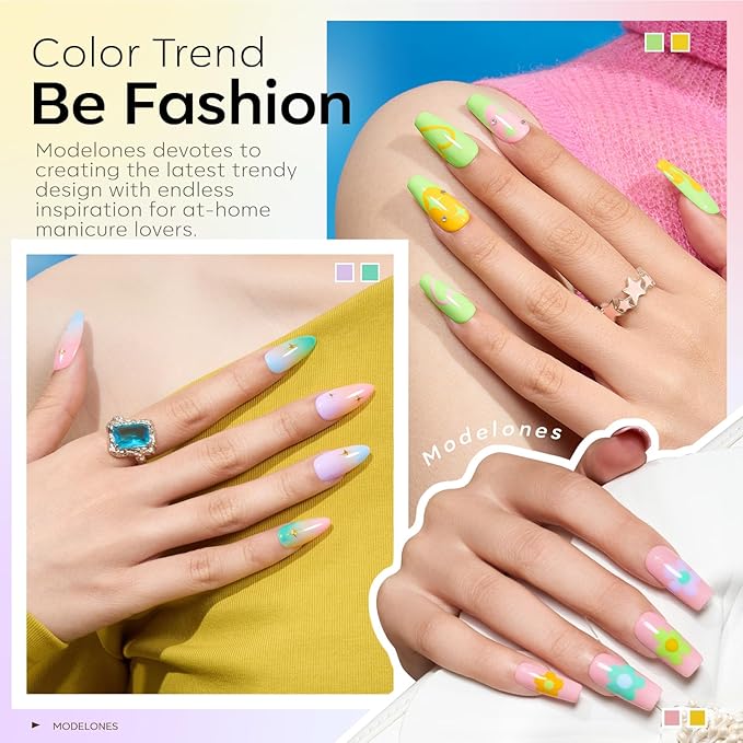modelones Spring Gel Nail Polish Set, 6 Colors Pastel Yellow Green Pink Purple Blue Shades Pale Macaron Light Colors Nail Art Gel Design for Women Girl Nail Lovers Gift Salon DIY-VivaGrace Women