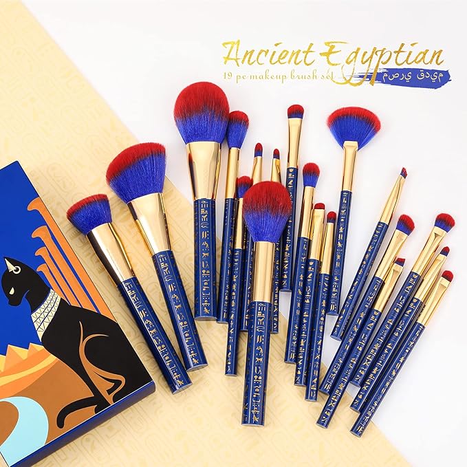 Docolor Makeup Brushes 19Pcs Makeup Brush Set Premium Gift Synthetic Powder Kabuki Foundation Contour Blush Concealer Eye Shadow Blending Liner Make Up Brush Kit, Ancient Egyptian Series-VivaGrace Women