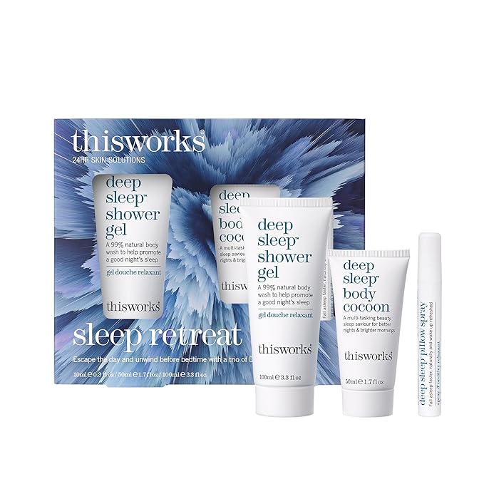 thisworks Sleep Retreat Box Gift Set: Deep Sleep Pillow Spray, Body Moisturizer and Shower Gel. Travel set to Promote Sleep with Lavender, Camomile and Vetivert-VivaGrace Women