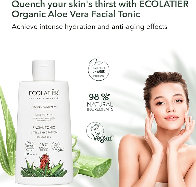 Organic Aloe Vera Facial Toner - 98% Natural Ingredients - Intense Hydration, Hyaluronic Acid, 98% Natural, Vegan - Deep Moisture, Refreshes, and Revitalizes The Skin - 8.5 Fl Oz / 250ml-VivaGrace Women