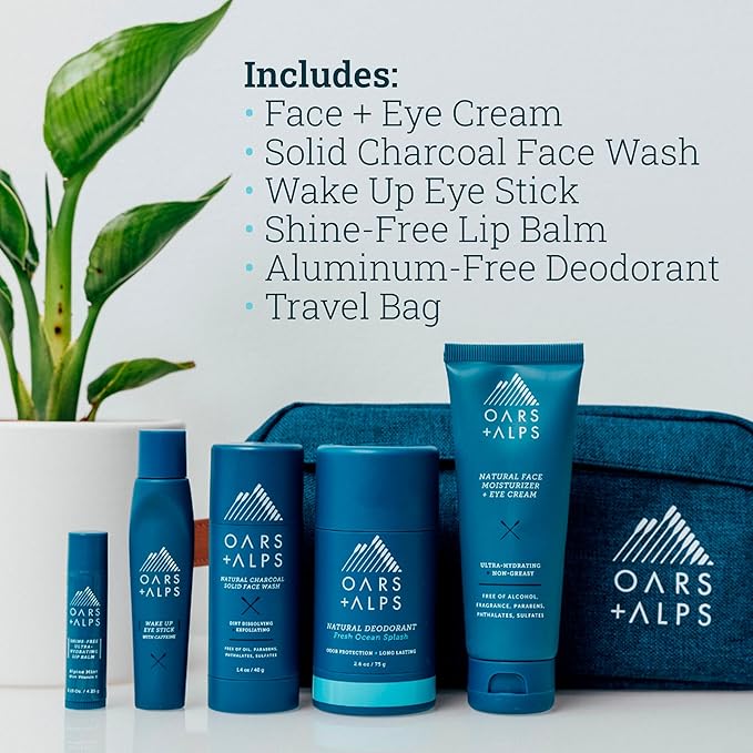 Oars + Alps Ultimate Oarsman Skin Care Kit for Men, Includes Face Wash, Eye Roller, Deodorant, Lip Balm, Moisturizer, and Travel Bag, TSA Friendly, 5 Items Total-VivaGrace Women