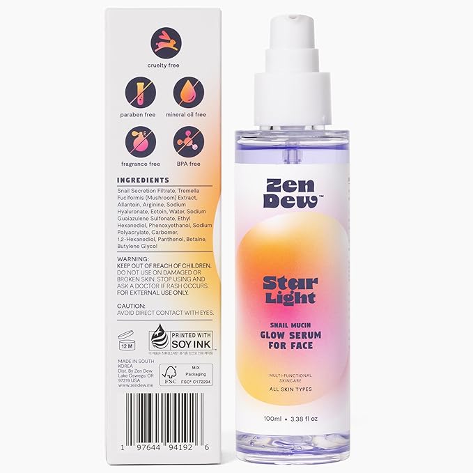 Star Light Snail Mucin Face Serum with Blue Light Skin Protection, 3.38 Oz – Silky Smooth Korean Glow Serum that Restores Moisture and Leaves Skin Brighter, Plumper, Soothed and Smooth-VivaGrace Women