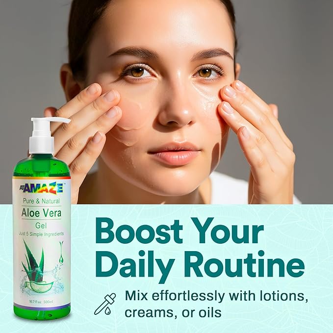 Aloe Vera Gel for Hair and Skin, Hydrating & Non-Sticky, Soothes Scalp and Skin, No Strong Scent, Lightweight & Fast-Absorbing Pure Aloe Vera Gel for Body, 16.7 fl oz (500 ml)-VivaGrace Women