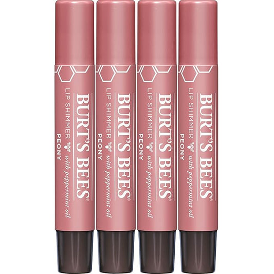 Burt's Bees Shimmer Lip Tint Set, Tinted Lip Balm Stick, Moisturizing for All Day Hydration with Natural Origin Glowy Pigmented Finish & Buildable Color, Peony (4-Pack)-VivaGrace Women