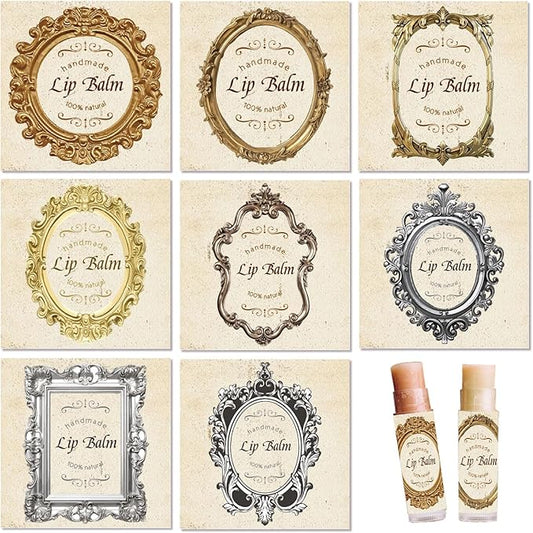CRASPIRE 80Pcs 8 Styles Lip Balm Sticker Retro Photo Frame Self-Adhesive Homemade Lip Balm Labels Vintage Square DIY Label Stickers for Lip Balm Containers Cosmetics Lipsticks-VivaGrace Women