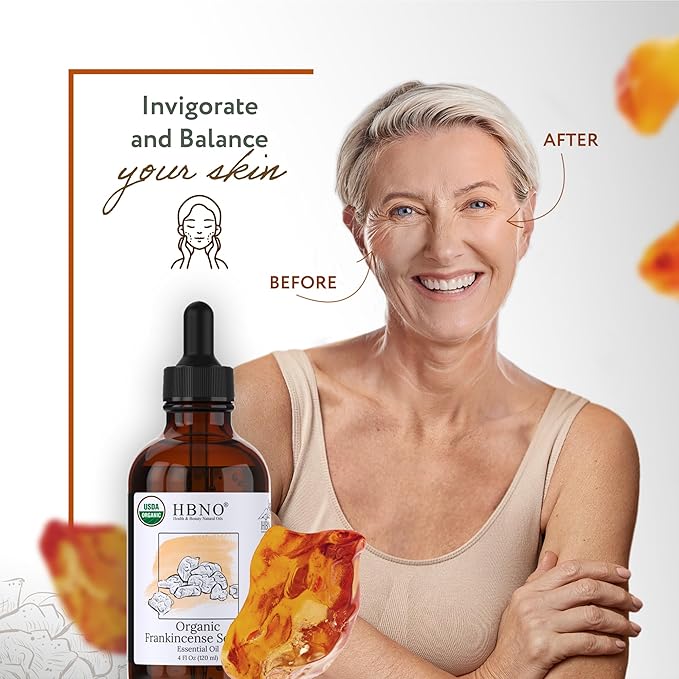 HBNO California Bottled Organic Frankincense Essential Oil 4 fl oz (120ml) - USDA Certified Oil - Organic Frankincense Essential Oil for Skin and Aromtherapy-VivaGrace Women
