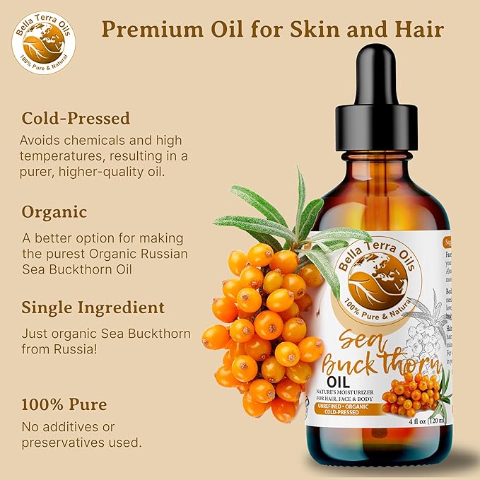 Bella Terra Oils - Organic Sea Buckthorn Oil 8oz - Cold-Pressed Treasure, Bursting with Omega-3 & Omega-6, A Radiant Glow in Every Bottle-VivaGrace Women
