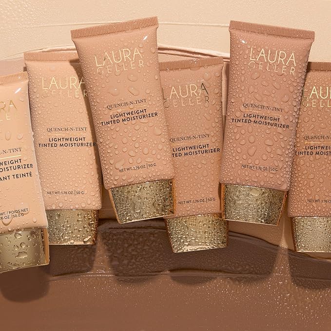 LAURA GELLER NEW YORK Quench-n-Tint Lightweight Tinted Moisturizer, Porcelain/Fair - Sheer to Light Buildable Coverage - Natural Glow Finish - Lightweight Formula - Hydratant Teinte-VivaGrace Women