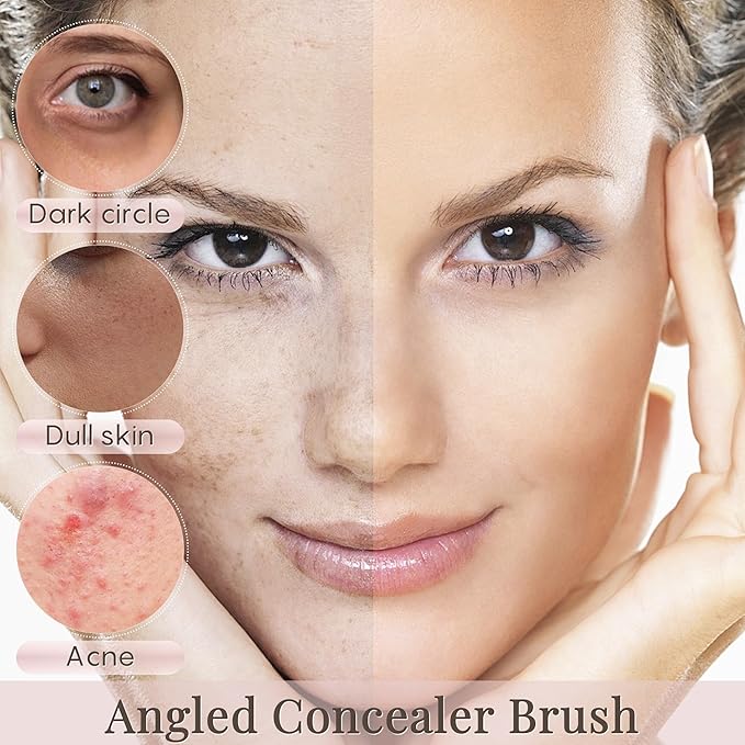 GLO&RAY Angled Concealer Brush with Cap – Flat Top Synthetic Makeup Brush for Under Eye, Spot Coverage, Travel Size Concealer Blending Tool for Liquid & Cream Application (Pink)-VivaGrace Women