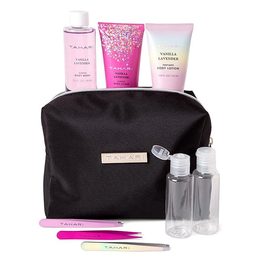Tahari Spa Gift Set for Women, Vanilla Lavender Spa Set, Bath Kit for Women Gift Set Includes Body Lotion, Body Wash, Hand Cream, Lotion Gift Set for Women, Birthday Gifts For Women - (Black)-VivaGrace Women