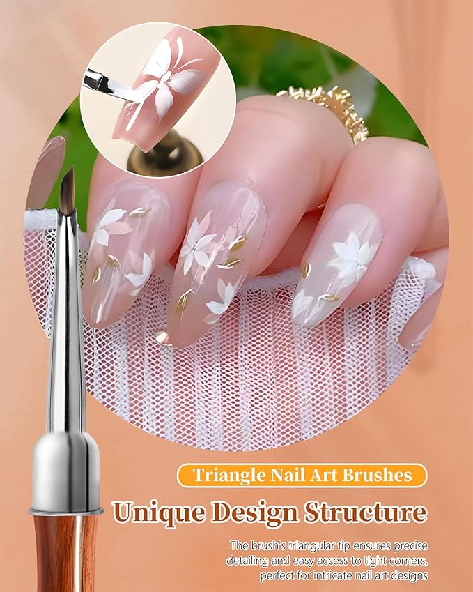 2Pcs Nail Art Brush Set, Multi-Functional 3D Nail Pen for Gel Extensions, Builder Nail Gel Design and Home DIY Manicure (Wood Color)-VivaGrace Women