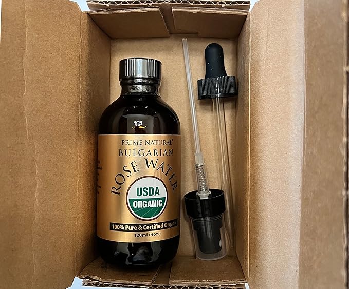 PRIME NATURAL Rose Water Spray 4oz/120ml, USDA Certified Organic, Facial Toner, Hydrating Mist for Face & Hair - Bulgarian, 100% Pure, Natural, Preservative-Free, Moisturizer from Fresh Rose Petals-VivaGrace Women