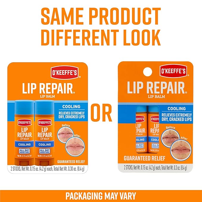 O'Keeffe's Cooling Relief Lip Repair Lip Balm for Dry, Cracked Lips, Stick, Twin Pack-VivaGrace Women