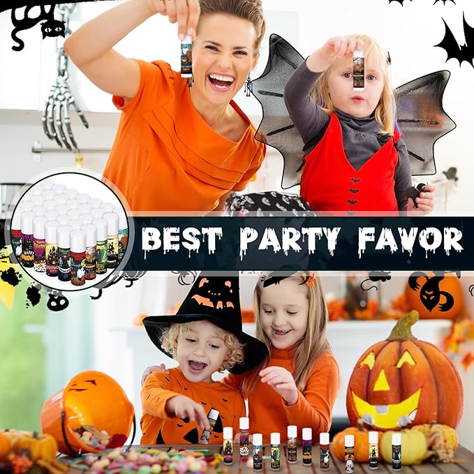 Dunzy 50 Pcs Halloween Lip Balm Bulk Spooky Lip Balm Gifts Bulk Vintage Halloween Wedding Favors Halloween Stuffers for Adults Halloween Party Supplies for Baby Shower, 10 Style, 5 Fruit Flavors-VivaGrace Women