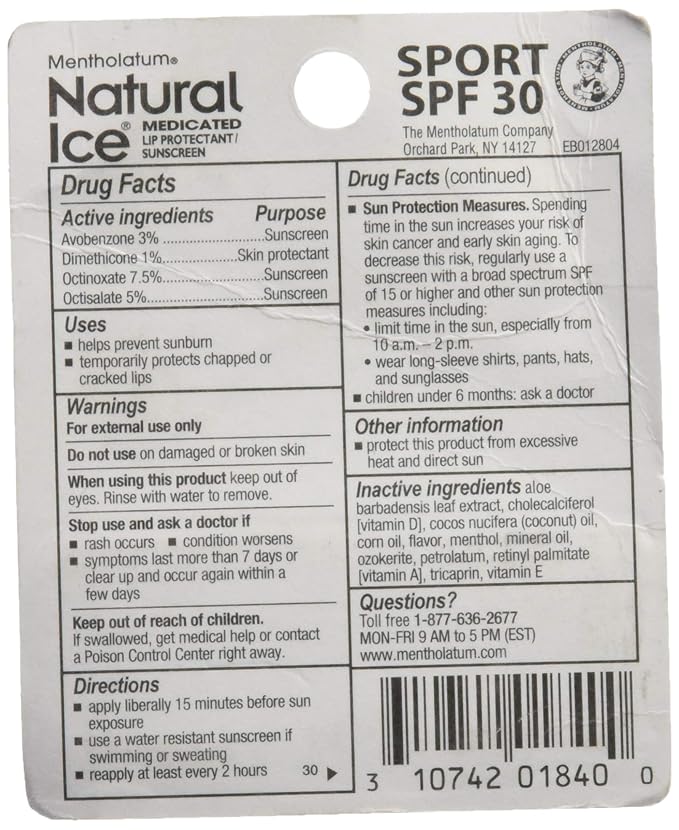 Natural Ice Mentholatum Sport Medicated Lip Protectant With Spf 30 Sunscreen, 0.15 Ounce-VivaGrace Women