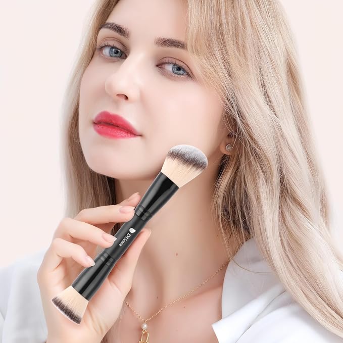 DUcare Foundation Brush Contour Bronzer Double Ended Makeup Brush for Blending Liquid Powder Concealer Cream Blush Buffe Black-VivaGrace Women