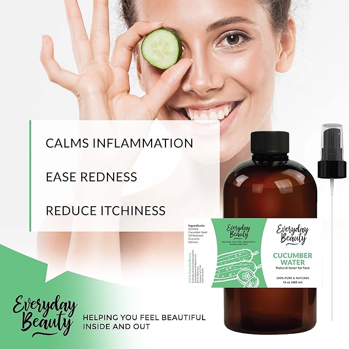 Cucumber Hydrosol Facial Toner - 16 oz All Natural Hydrating Spray Mist for Face and Hair - 100% All Natural Cucumber Water Hydrosol with Fine Mist Cap-VivaGrace Women