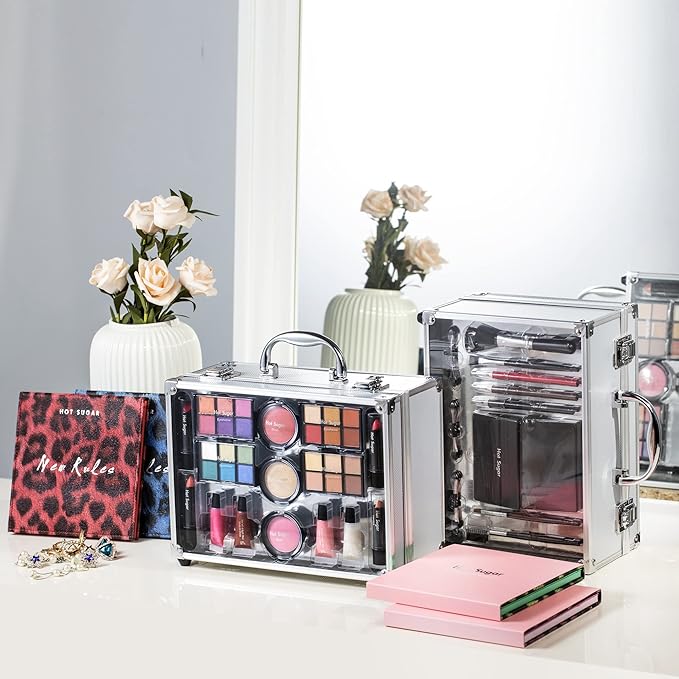 Hot Sugar Makeup Set for Teen Girls Ages 10-12, All in One Beginner Makeup Kit for Women, Cosmetics Gift Set for Birthday Christmas (Clear02)-VivaGrace Women