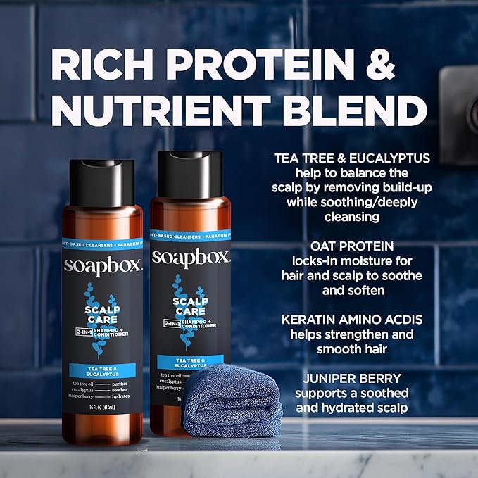 Soapbox Men's Scalp Care 2 in 1 Shampoo and Conditioner For Men, Natural Mens Shampoo and Conditioner, Tea Tree & Eucalyptus, 16oz-VivaGrace Women