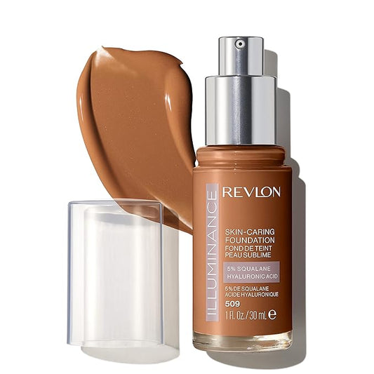 Revlon Illuminance Skin-Caring Liquid Foundation, Hyaluronic Acid, Hydrating and Nourishing Formula with Medium Coverage, 509 Sandalwood (Pack of 1)-VivaGrace Women