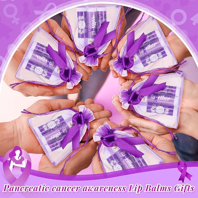 50 Set Overdose Awareness Lip Balms Gifts with 50 Organza Bags 50 Purple Awareness Ribbon Pins Raise Awareness for Domestic Violence Pancreatic Cancer Lupus Alzheimer's Awareness-VivaGrace Women