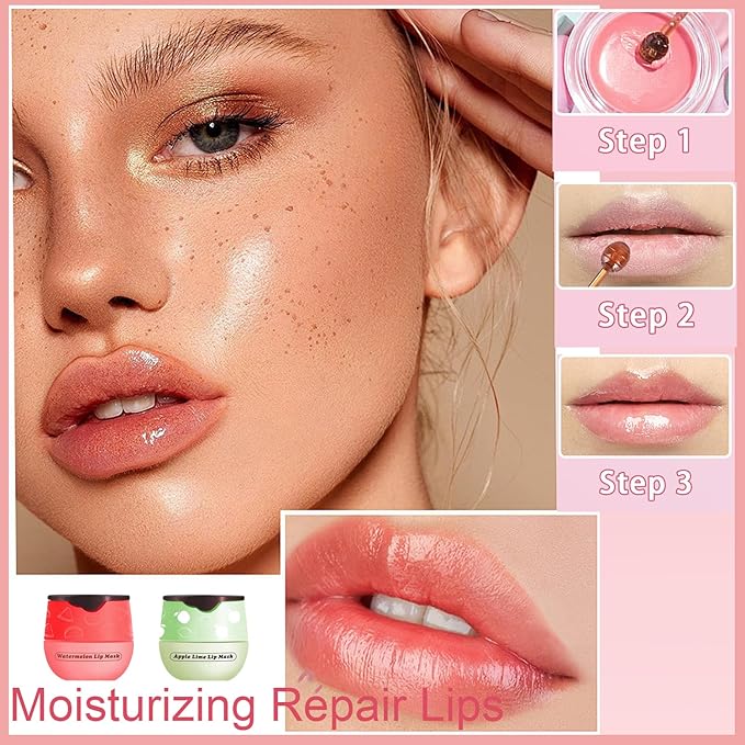 2 PCS Bee Lip Balm Honey Pot, Watermelon Apple Bee Lip Balm Sleeping Lip Mask Overnight with Sticks, Honey Pot Lip Balm Hydrating Exfoliating Prevention Dry and Crack Lip Scrubs-VivaGrace Women