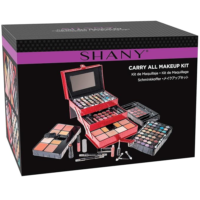 SHANY All In One Makeup Kit (Eyeshadow, Blushes, Face Powder, Lipstick, Eye liners, Makeup Pencils and Makeup Mirror - Makeup Set With Reusable Makeup Storage Box - Red-VivaGrace Women