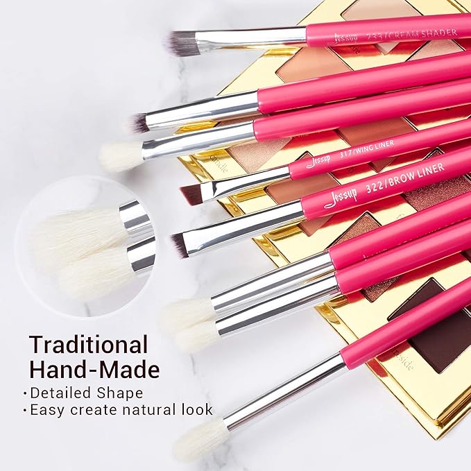 Jessup Brand 25pcs Professional Makeup Brush Set Beauty Cosmetic Foundation Powder Blusher Eye Shadow Blending Concealer Highlight Natural-Synthetic Hair Brushes Set (Rose Carmine/Silver)-VivaGrace Women