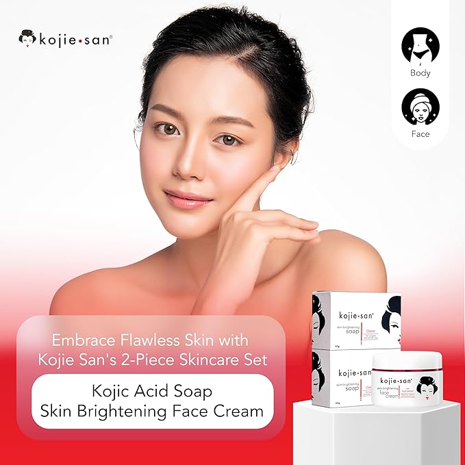 Kojie San Skincare Bundle - Facial Brightening Set with 2 Bars of Kojic Acid Soap, Face Cream & Exfoliating Face Brush-VivaGrace Women