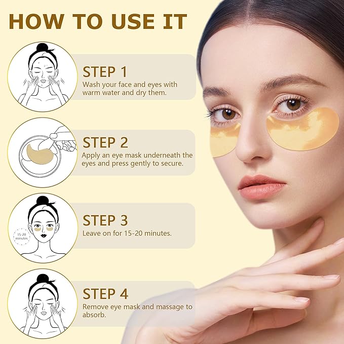 COSMETIC |24k Gold Vitality-Fill Hydra-Gel Eye Patches | Anti-Aging Under-Eye Patches, Help Boosting Lift & Firm the Look of the Eye Area-VivaGrace Women