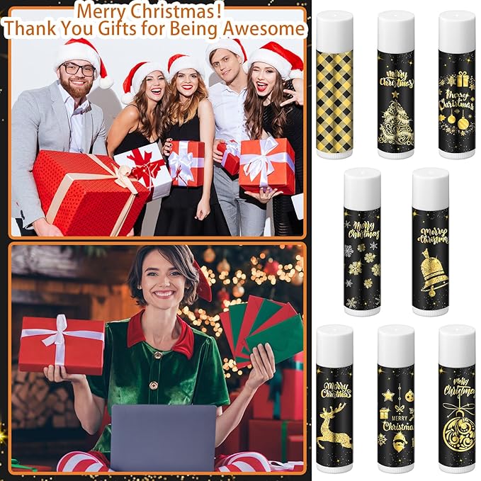 48 Pcs Lip Balm Bulk Gift Christmas Black Gold Lip Balms Christmas Lips Care Products, Lip Moisturizer Treatment for Christmas Stocking Stuffers, Appreciation Gifts for Women Girls Employee-VivaGrace Women