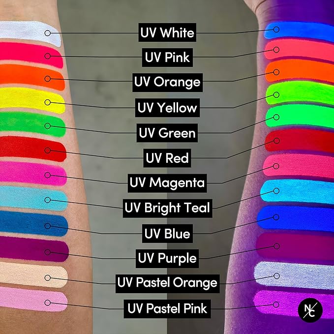 UV 12-Color Palette - Water-Activated Neon Glow Makeup for Face & Body - Fluorescent Shades for SFX, Party Makeup, Cosplay & Theatrical Performances-VivaGrace Women