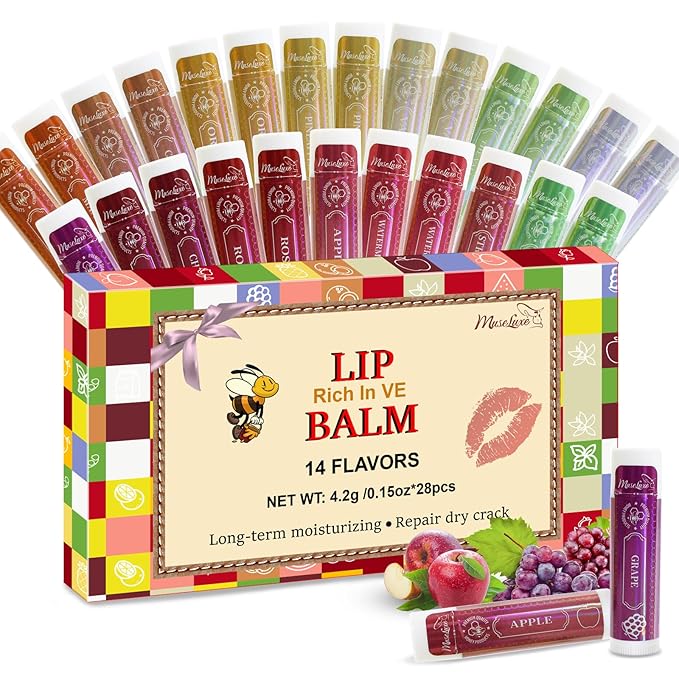 28 Pack Lip Balm,Natural Lip Balm Bulk with Vitamin E and Coconut Oil,14 Flavored Lip Balm Set, Lip Care Product, Moisturizing & Soothing Chapped Lips,Bulk Gifts for Women Party Favors-VivaGrace Women