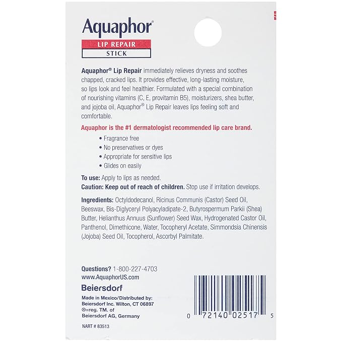 Aquaphor Lip Repair Stick - Soothes Dry Chapped Lips - 0.17 Ounce (Pack of 4)-VivaGrace Women