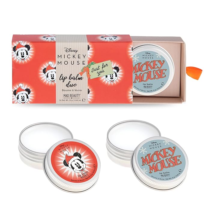 MAD BEAUTY Disney Mickey Mouse Lip Balm Duo, Frosted Berries & Vanilla Scented, 2-Pack, Gift Wrapped, Christmas, Holidays, Moisturizing-VivaGrace Women