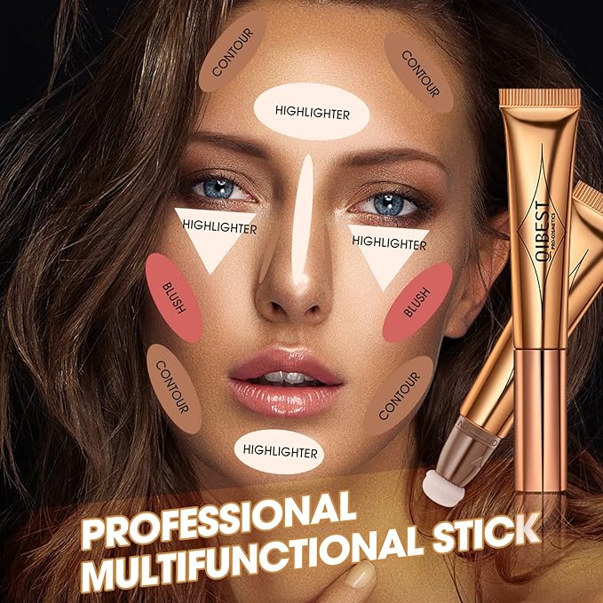 Liquid Highlighter Beauty Wand, Cream Liquid Highlighter Stick with Cushion Applicator, Lightweight Blendable, Long Lasting Silky Cream Highlighter Stick Contour Wand, Natural Face Shimmer Finish | 4# Highlight Pearl White-VivaGrace Women